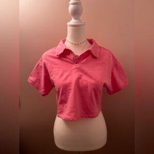 Y2K Pink Cropped Polo Style T Shirt